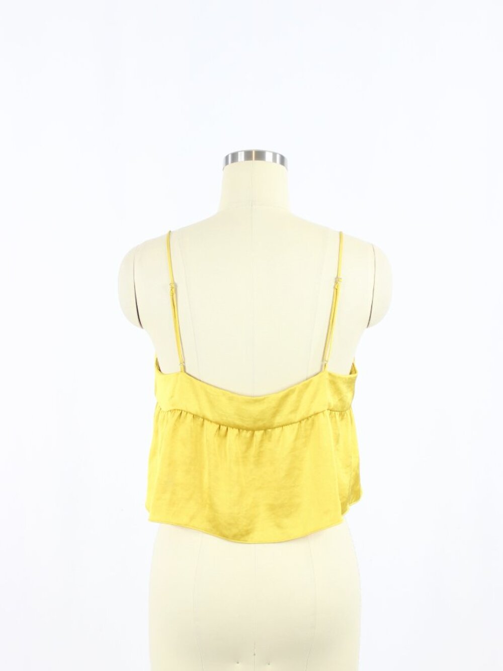 Aritzia LITTLE MOON Lover Gold Yellow Satin Cropped Peplum Tank Top, Size S - Picture 3 of 16